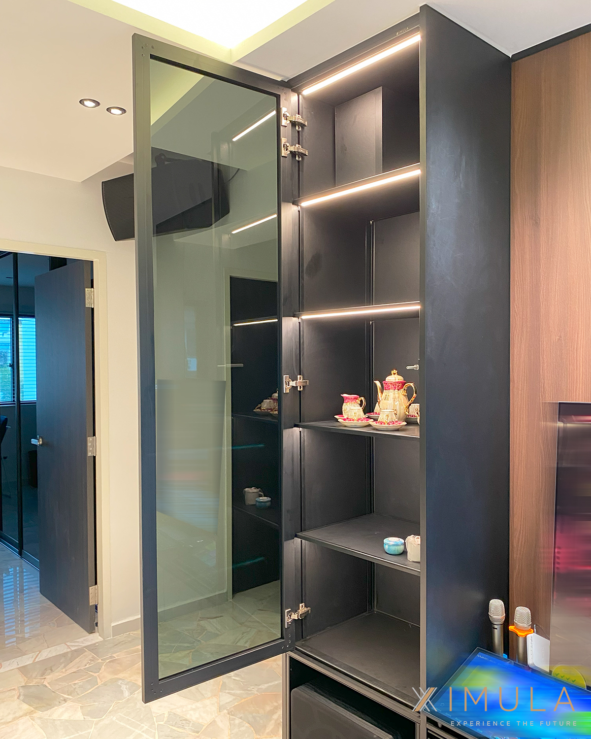 Ximula aluminium matte black metal frame display cabinet